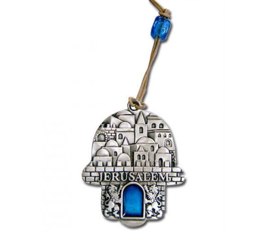 Jerusalem Wall Hamsa with Blue Stone by Yealat Chen