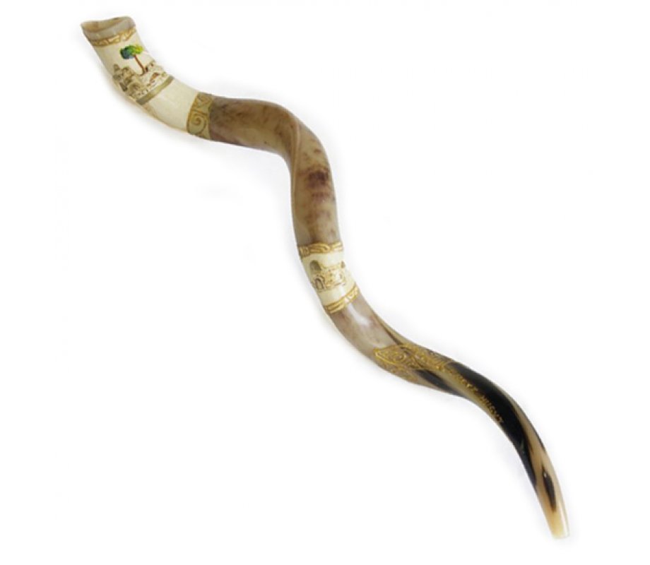 Jerusalem and Olive Tree Hand Painted Yemenite Shofar