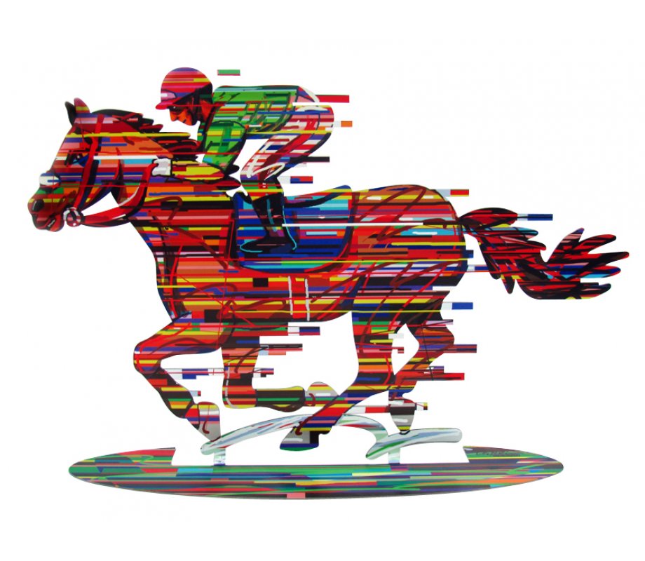 Jockey Free Standing Double Sided Horse and Rider Sculpture - David Gerstein