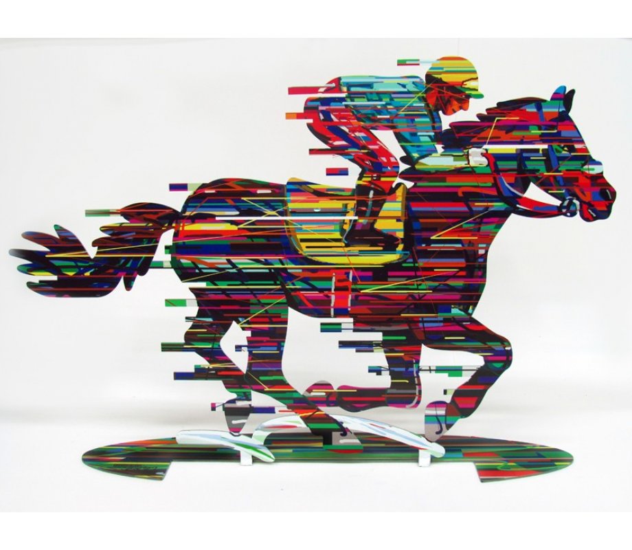 Jockey Free Standing Double Sided Horse and Rider Sculpture - David Gerstein