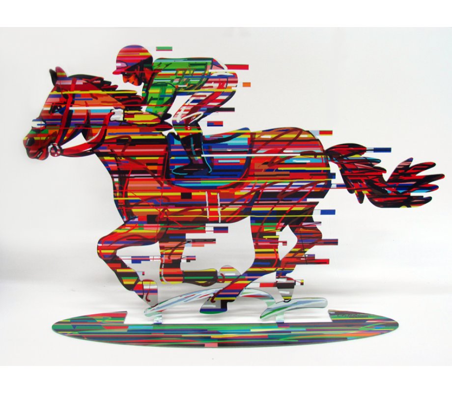 Jockey Free Standing Double Sided Horse and Rider Sculpture - David Gerstein