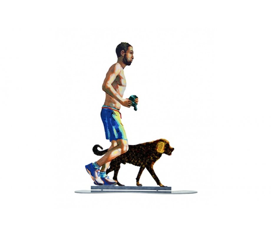 Jogger with Dog Free Standing Double Sided Sculpture - David Gerstein