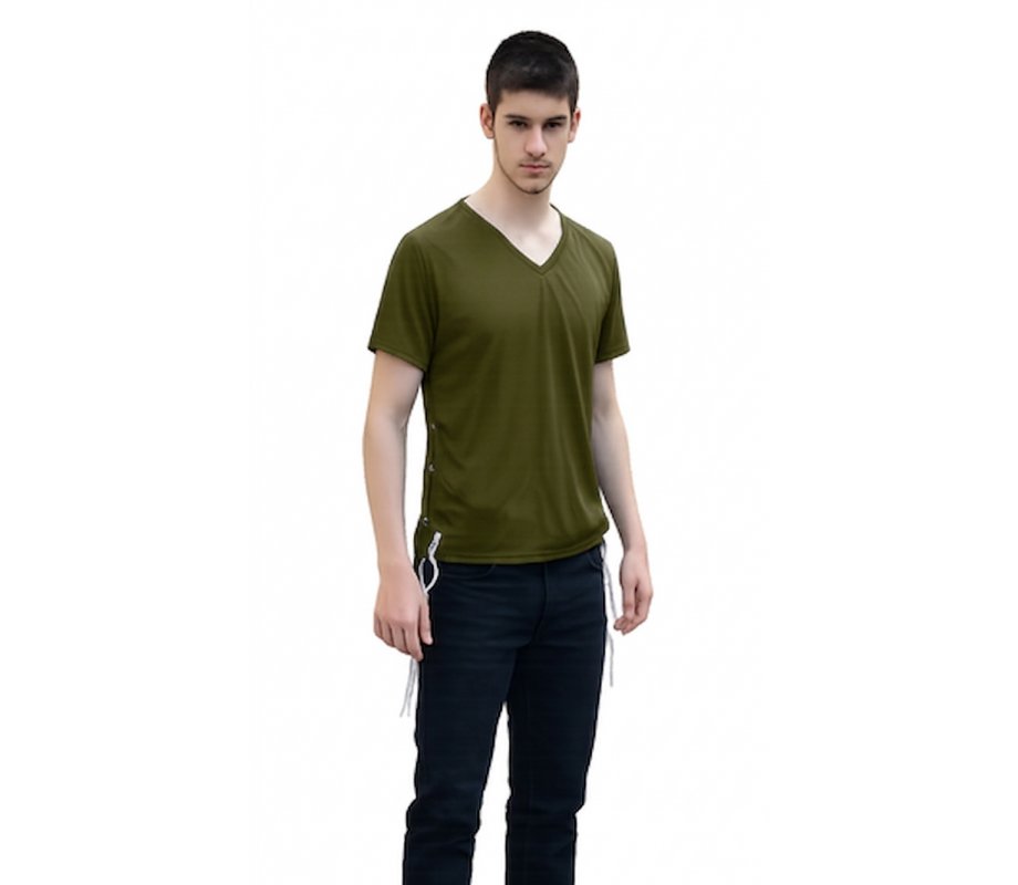 Khaki Adult Size T-Shirt with Tzitzit Attached
