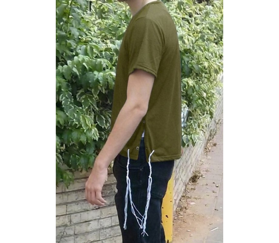 Khaki Adult Size T-Shirt with Tzitzit Attached