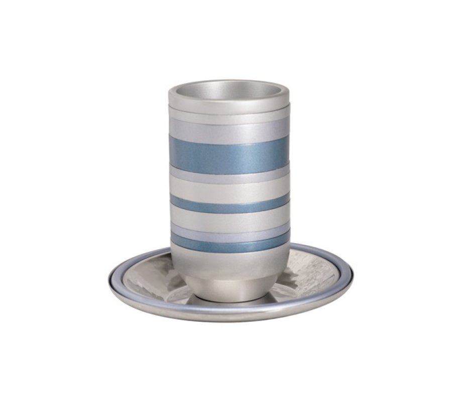 Kiddush Cup Set With Shades of Gray Stripes, Metal - Yair Emanuel