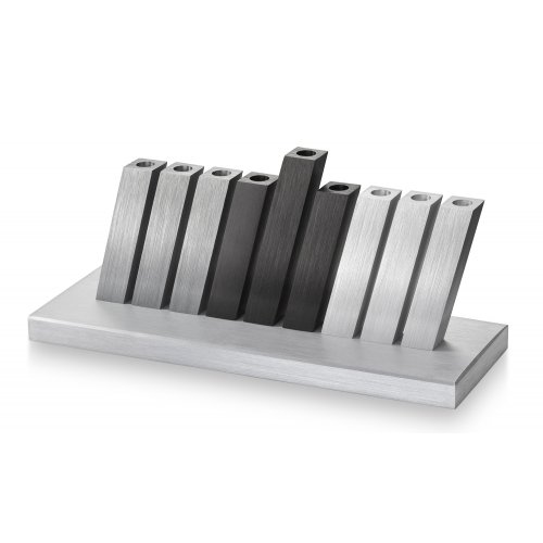 Kinetic Hanukkah Menorah Anodized Aluminum, Black & Silver Rods - Adi Sidler