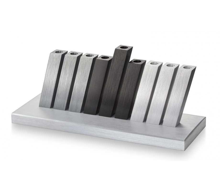 Kinetic Hanukkah Menorah Anodized Aluminum, Black & Silver Rods - Adi Sidler
