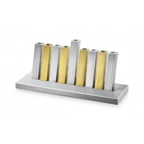 Kinetic Hanukkah Menorah Anodized Aluminum, Gold & Silver Rods - Adi Sidler