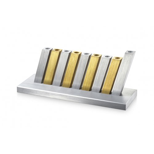 Kinetic Hanukkah Menorah Anodized Aluminum, Gold & Silver Rods - Adi Sidler