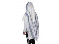 LaMenatzeach Wool Tallit Non Slip Prayer Shawl - Denim Blue and Silver Stripes