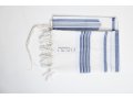 LaMenatzeach Wool Tallit Non Slip Prayer Shawl - Denim Blue and Silver Stripes