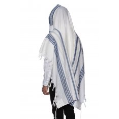 LaMenatzeach Wool Tallit Non Slip Prayer Shawl - Denim Blue and Silver Stripes
