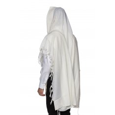 LaMenatzeach Wool Tallit Non Slip Prayer Shawl - Pure White