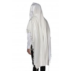 LaMenatzeach Wool Tallit Non Slip Prayer Shawl - Shiny White Stripes