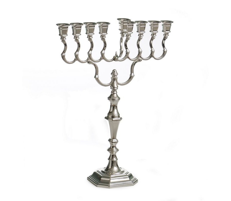 Large Size Hanukkah Menorah, Smooth Finish and Swirling Design - 40 cms Height