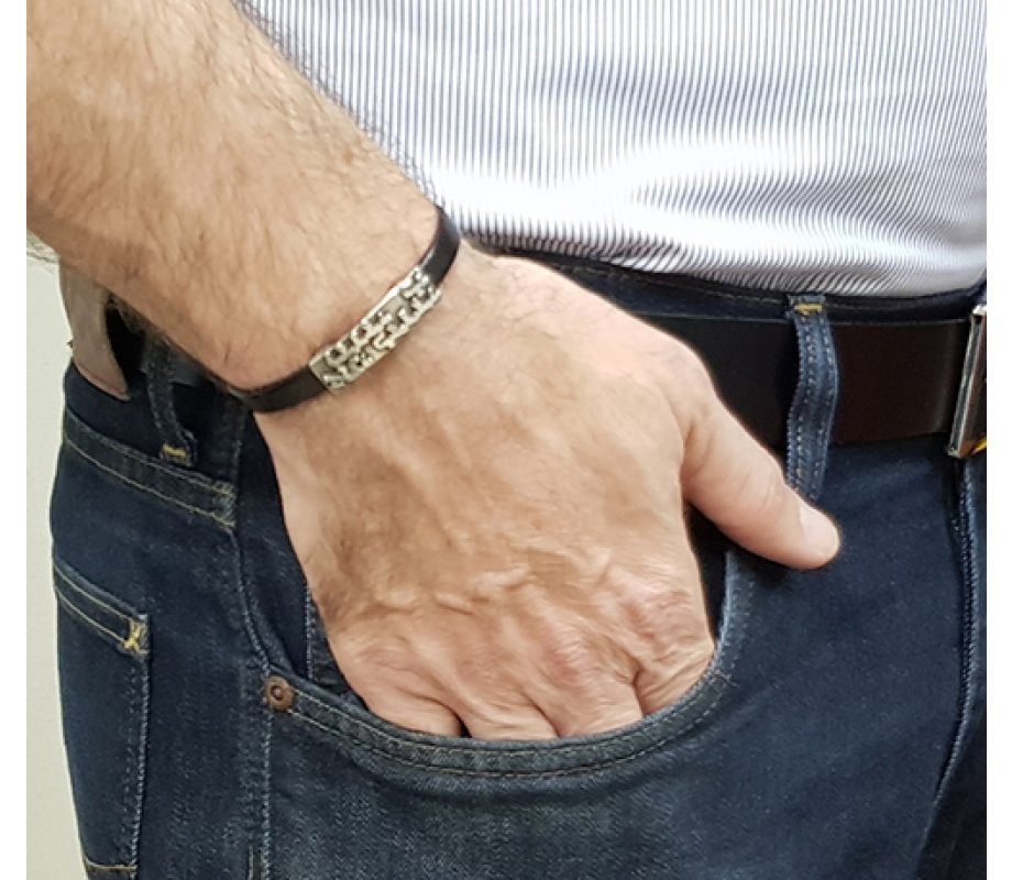 Leather Men Bracelet with Sterling Silver Hebrew Ani Ledodi Vedodi Li Prayer - Studio Golan