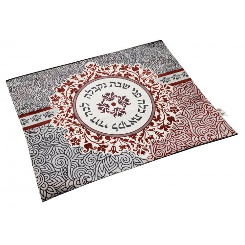 Lecha Dodi Challah Cover, Maroon and Gray Pomegranate Design - Dorit Judaica