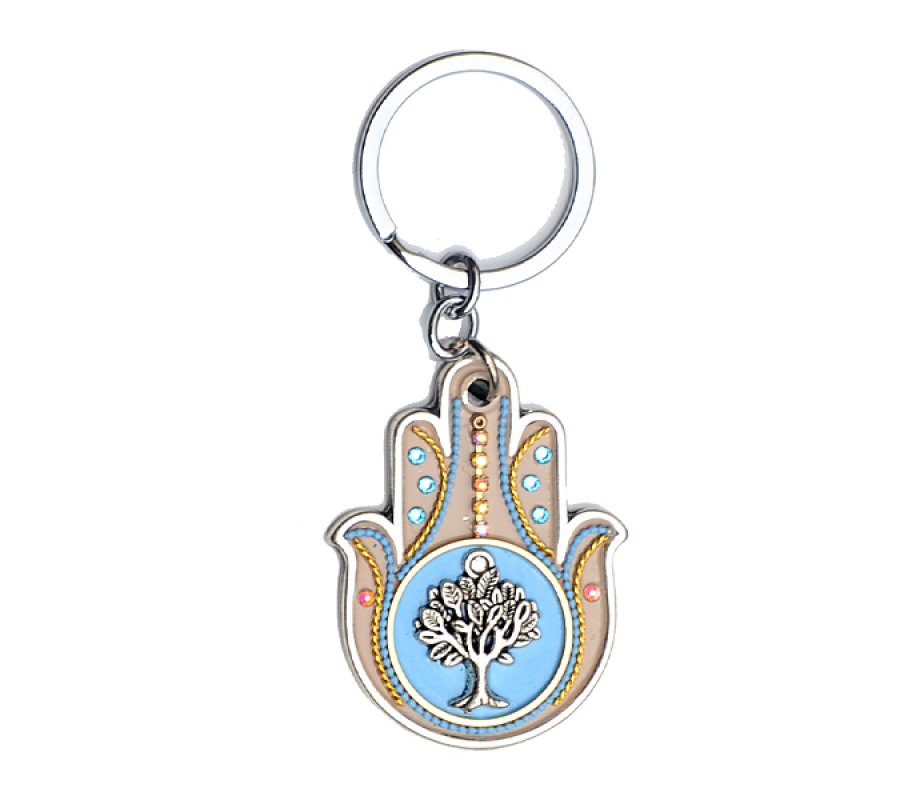 Light Blue Hamsa Tree of Life Key Ring - Ester Shahaf