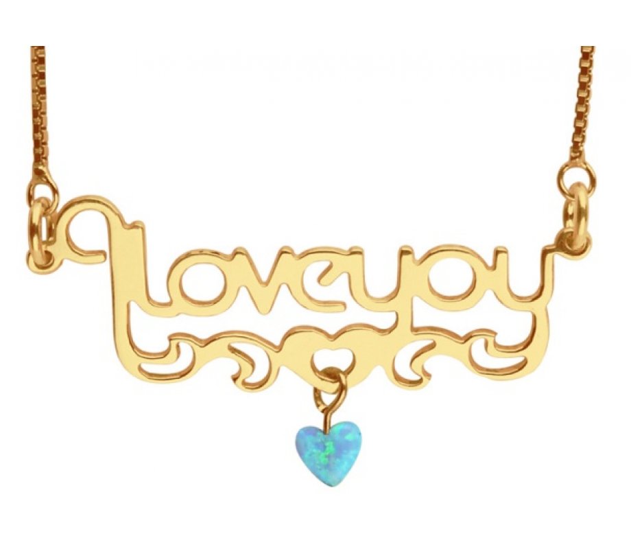 Love You Gold Filled Opal Heart Necklace