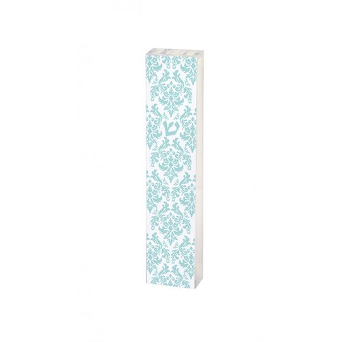 Lucite Mezuzah Case Open Fleur De Lys Design, Blue and White - Dorit Judaica