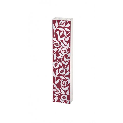 Lucite Mezuzah Case, Pomegranates in Red and White - Dorit Judaica