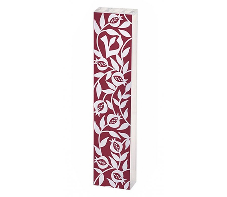 Lucite Mezuzah Case, Pomegranates in Red and White - Dorit Judaica