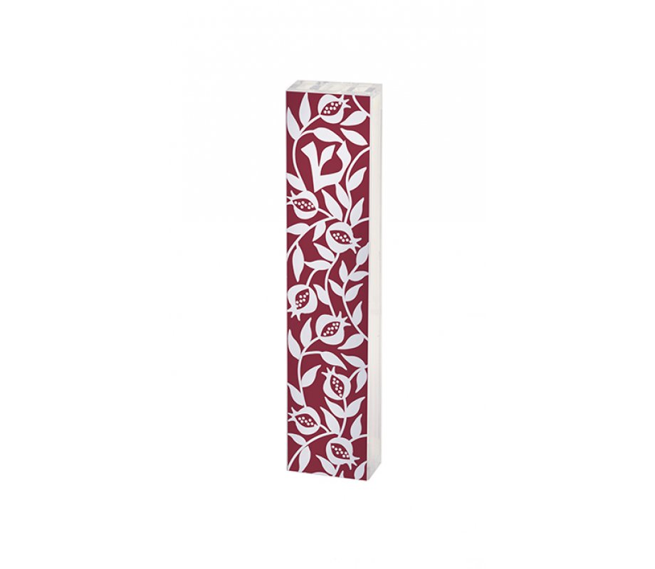 Lucite Mezuzah Case, Pomegranates in Red and White - Dorit Judaica