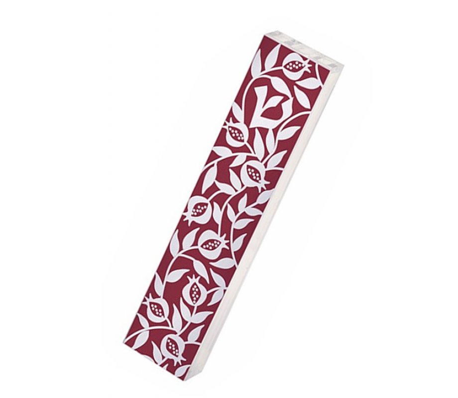Lucite Mezuzah Case, Pomegranates in Red and White - Dorit Judaica