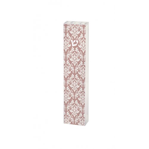 Lucite Mezuzah Case with Fleur De Lys, Pink and White - Dorit Judaica