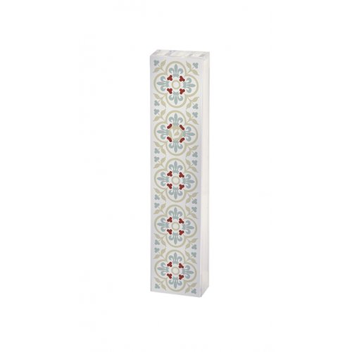 Lucite Mezuzah Case with Framed Fleur De Lys, Blue and Red - Dorit Judaica