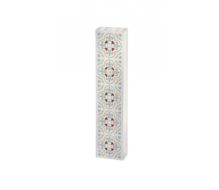 Lucite Mezuzah Case with Framed Fleur De Lys, Blue and Red - Dorit Judaica