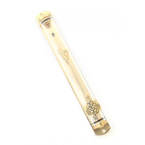 Lucite Tube Jerusalem Wall in Gold Mezuzah Case