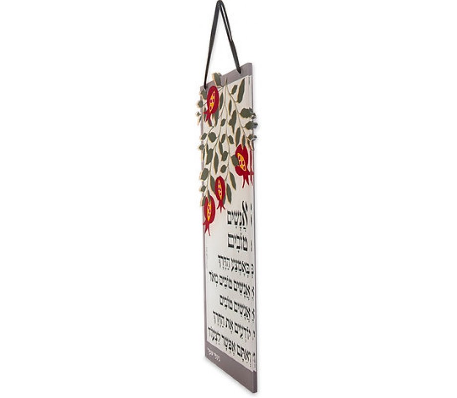 Lucite Wall Hanging, Colorful Pomegranates with Good People Along the Way - Dorit Judaica