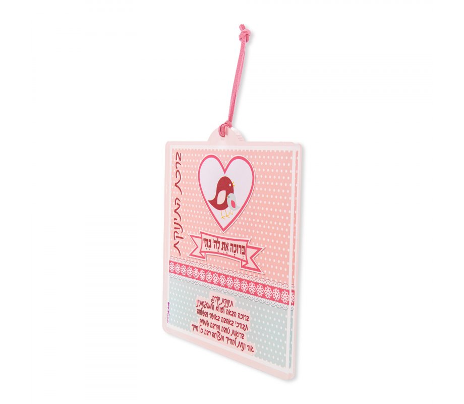Lucite Wall Plaque with Baby Girl Blessings in Pink and Blue - Dorit Judaica