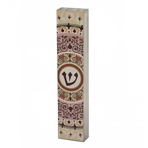 Lucite and Aluminum Mezuzah Case, Pink Floral Mandala - Dorit Judaica