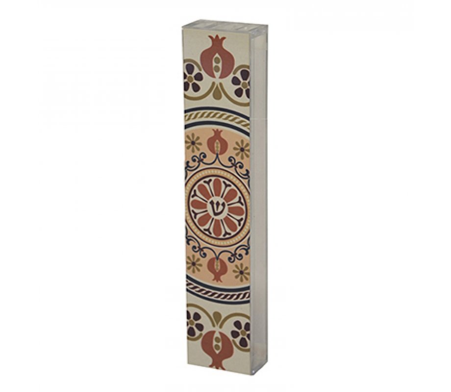 Lucite and Aluminum Mezuzah Case, Pomegranates Mandala Design - Dorit Judaica