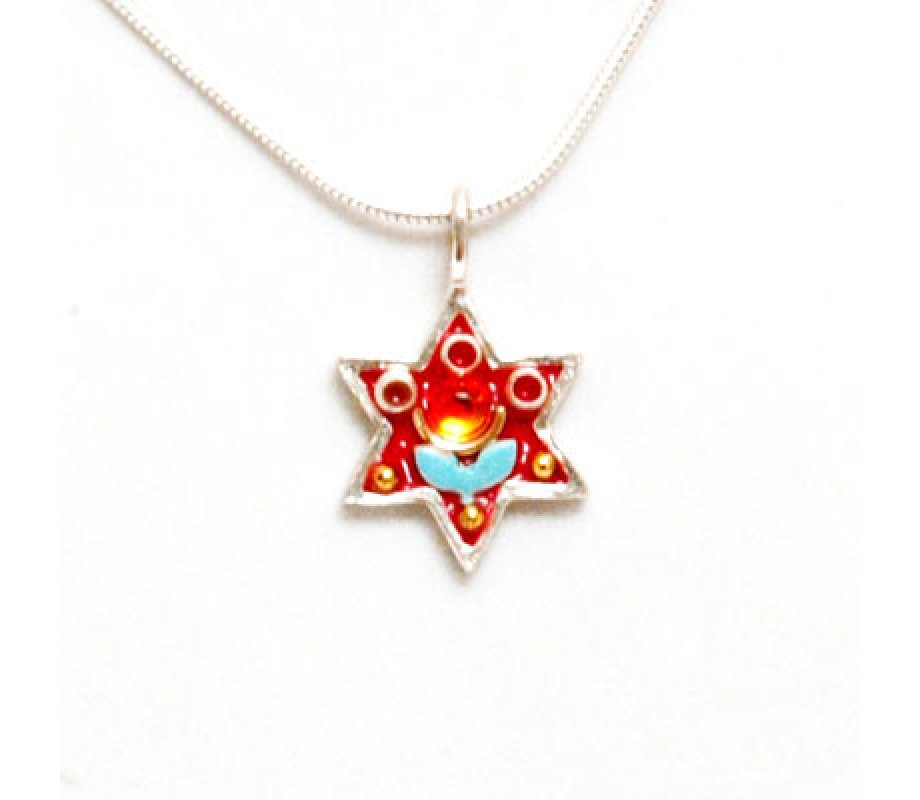Magen David Red-Blue Flower Pendant by Shahaf