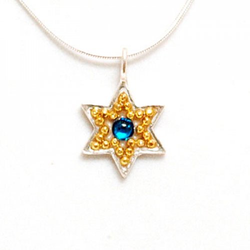 Majestic Blue-Gold Color Star of David Necklace - Shahaf