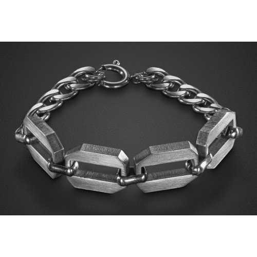 Man's Bracelet with Four Large Hexagon Open Discs in Center  Adi Sidler