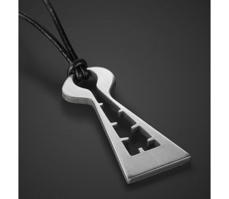Man's Pendant Necklace Geometric Collection, Key Outline and Black Cord Adi Sidler