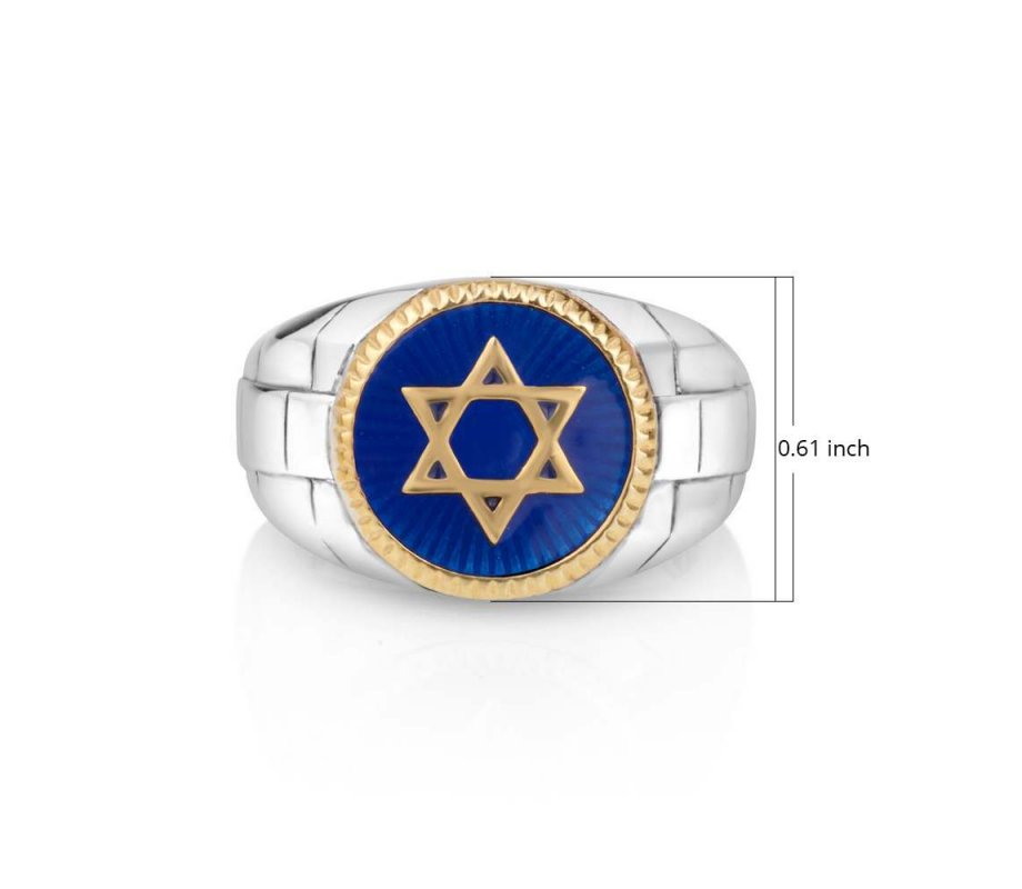 Man's Sterling Silver and Gold Plated Ring with Blue Enamel - Star of David
