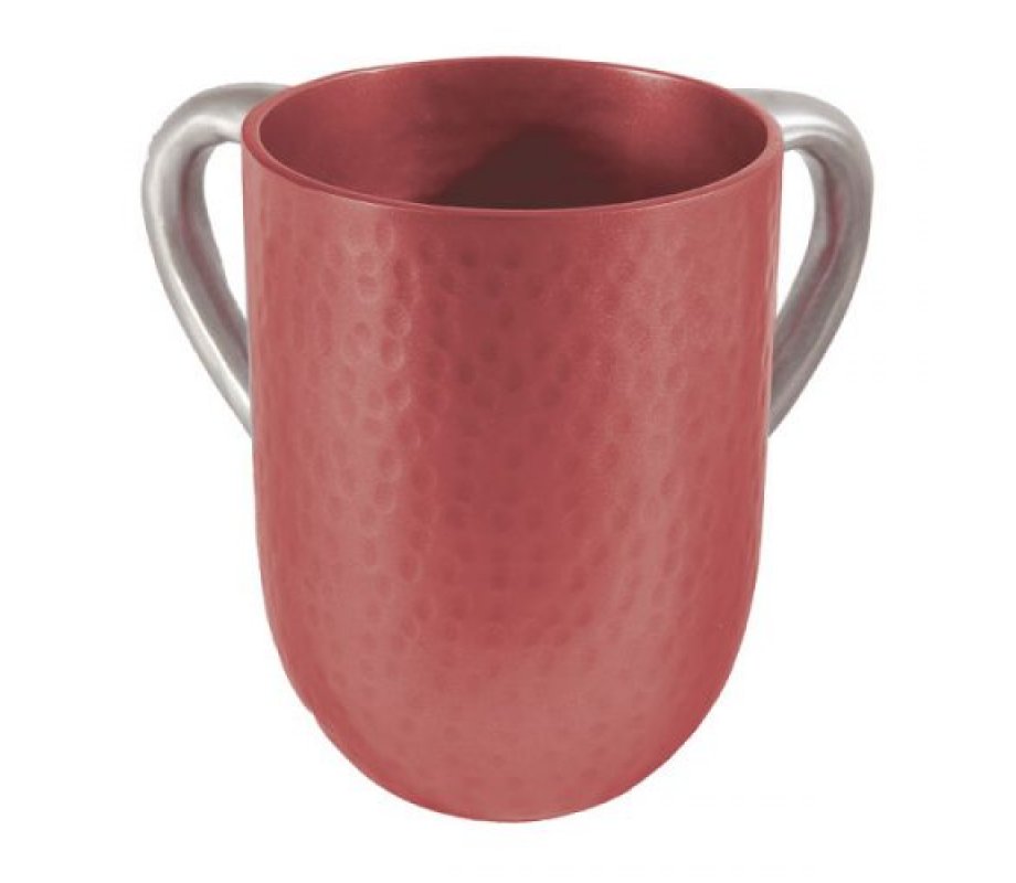 Maroon Hammered Aluminum Netilat Yadayim Wash Cup - Yair Emanuel