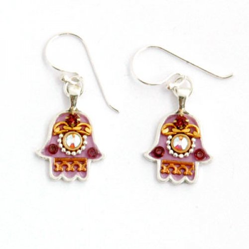 Maroon-purple Hamsa Earrings - Ester Shahaf