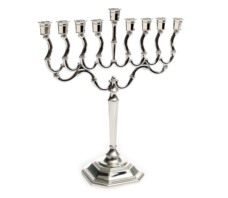Medium Size Hanukkah Menorah, Silver Plated with Smooth Contemporary Design