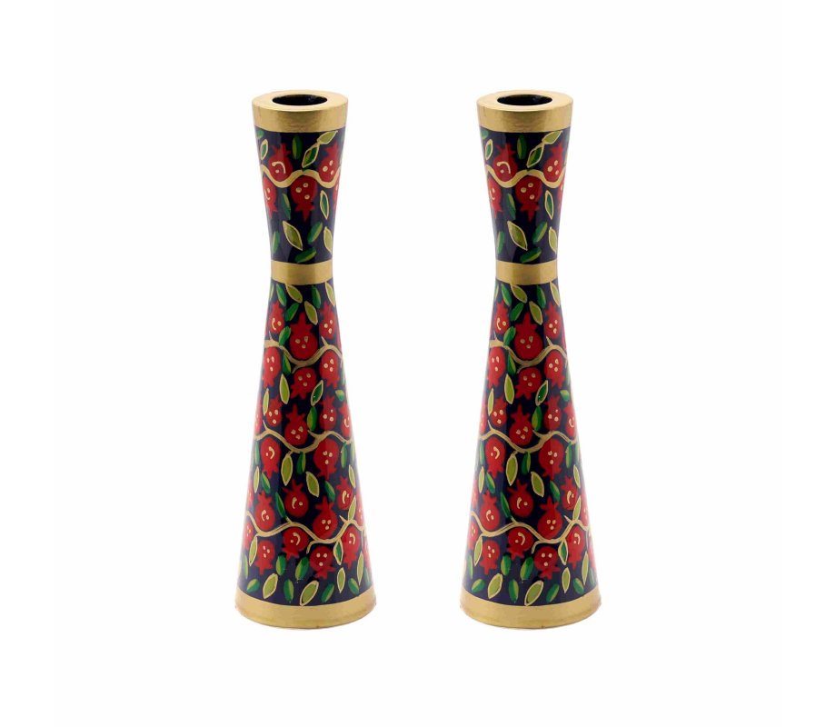 Medium Stainless Steel Red Pomegranates Metal Candlesticks - Yair Emanuel