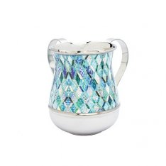 Metal Netilat Yadayim Wash Cup, Blue Abstract Design - Yair Emanuel