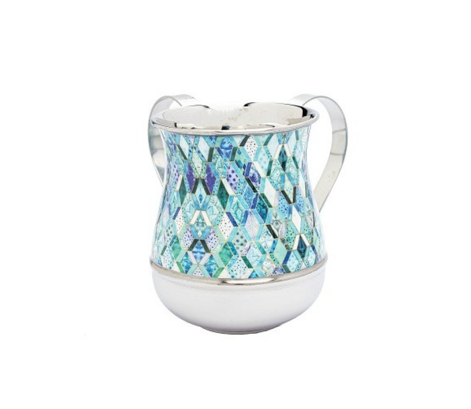 Metal Netilat Yadayim Wash Cup, Blue Abstract Design - Yair Emanuel