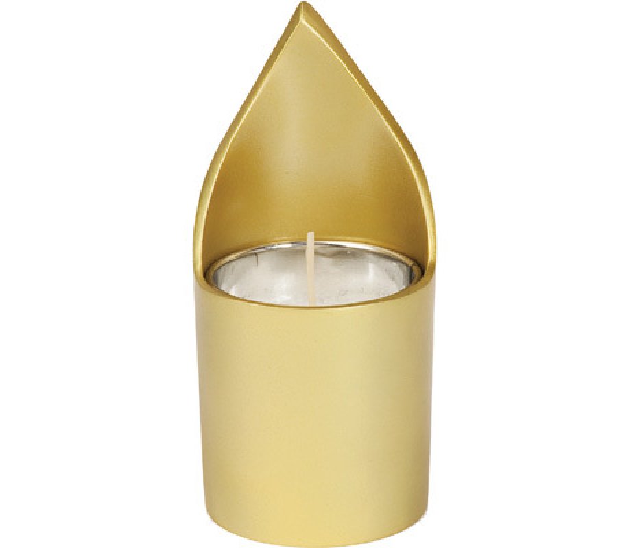 Metal Yahrzeit Memorial Candle Holder, Flame Shaped - Yair Emanuel