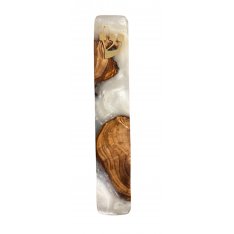 Mezuzah Case from Olive Wood and Pearl Epoxy, Black or Gold Shin - Eial Ovin