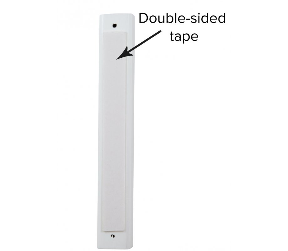 Mezuzah Case of Rounded White Wood with Silver Shin Outline